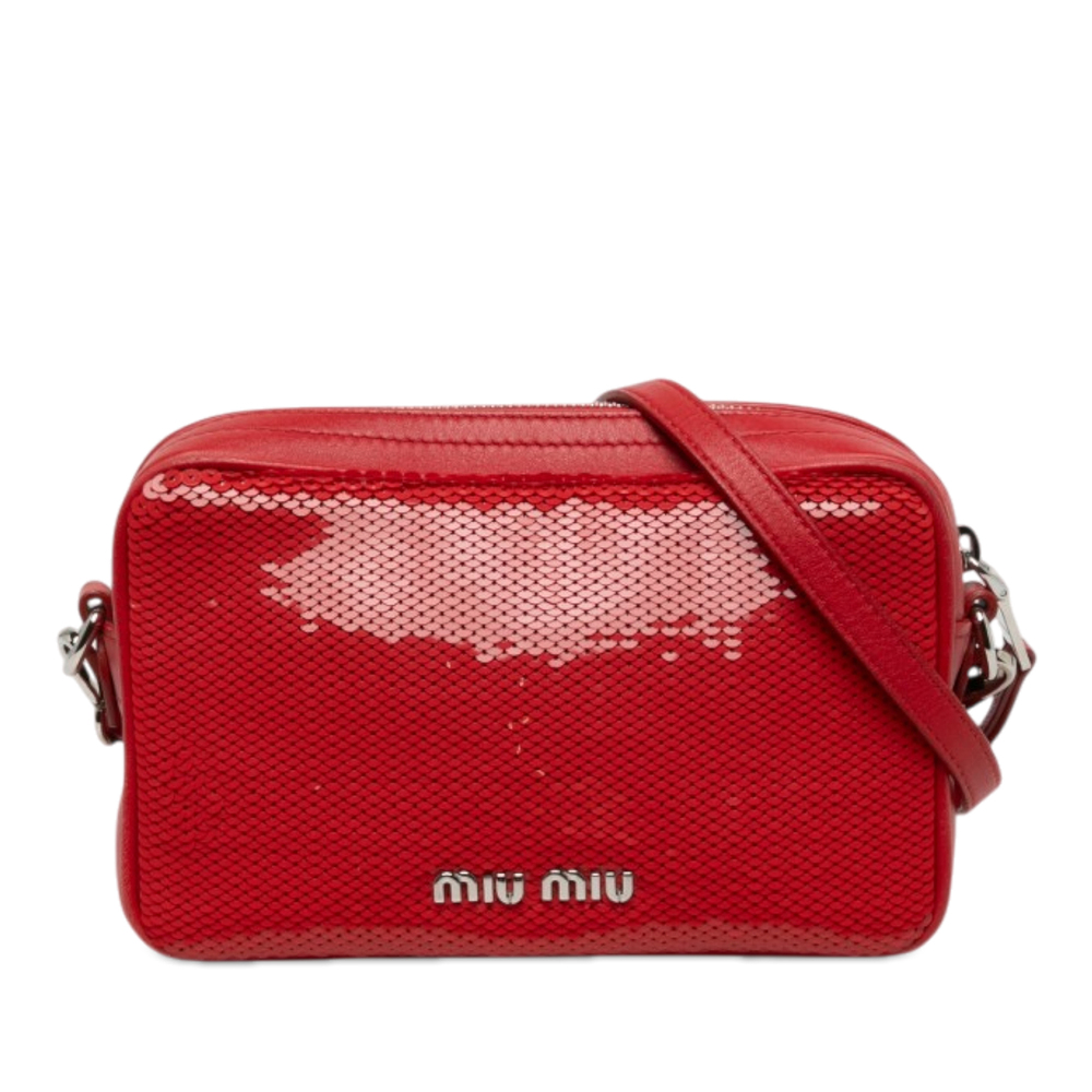 Pre-Loved Miu Miu Sequins Paillettes and Calfskin Logo Crossbody